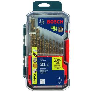 imageBOSCH CO14B 14Piece Assorted Set with Included Case  Cobalt M42 Metal Drill Bits with ThreeFlat Shank for Drilling Applications in Stainless Steel Cast Iron Titanium and LightGauge Metal21 pc Drill Bit Set