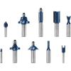 imageBOSCH RBS010 10Piece 12 in and 14 in Shank CarbideTipped AllPurpose Professional Router Bits Assorted Set with Case for Applications in Straight Trimming Decorative Edging Dovetail JoineryAssorted