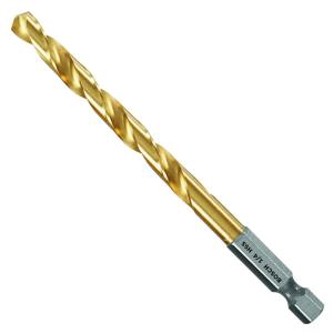 imageBOSCH TI2159IM 1Piece 12 In x 6 In Titanium Nitride Coated Metal Drill Bit Impact Tough with ImpactRated Hex Shank for Applications in HeavyGauge Carbon Steels Light Gauge Metal Hardwood14 Diameter