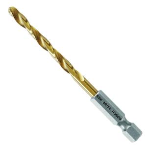 imageBOSCH TI2159IM 1Piece 12 In x 6 In Titanium Nitride Coated Metal Drill Bit Impact Tough with ImpactRated Hex Shank for Applications in HeavyGauge Carbon Steels Light Gauge Metal Hardwood1164 Diameter