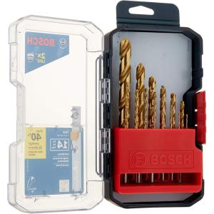 imageBOSCH TI14 14Piece Assorted Set Titanium Nitride Coated Metal Drill Bits with Included Case with ThreeFlat Shank for Applications in HeavyGauge Carbon Steels Light Gauge Metal HardwoodAssorted
