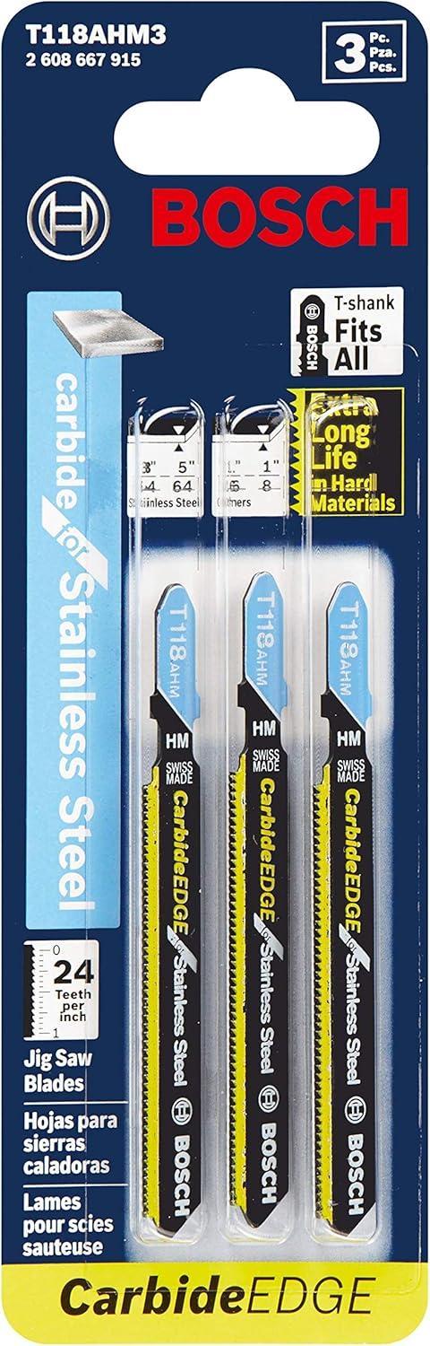 imageBOSCH T118AHM3 3 Pc 314 In 24TPI TC Bosch Shank Jigsaw Blade