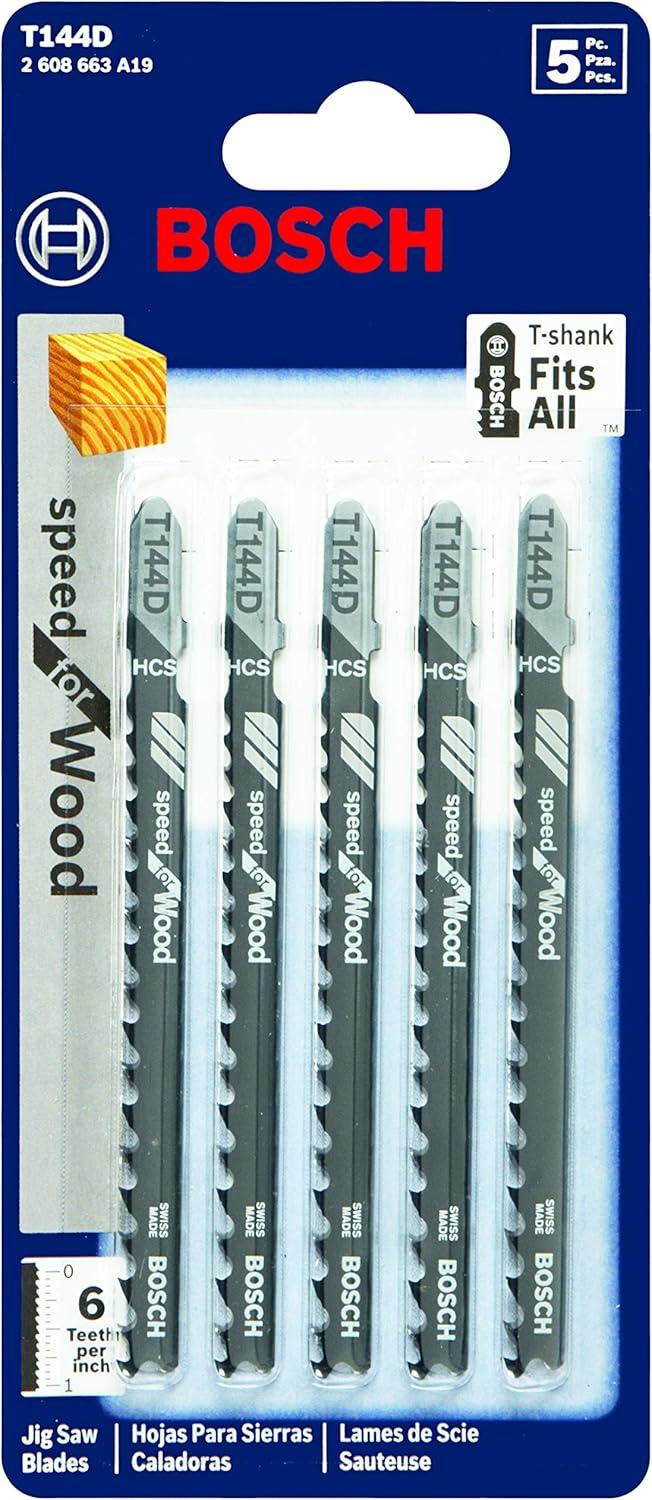 imageBOSCH T144D 5Piece 4 In6 TPI Speed for Wood TShank Jig Saw Blades