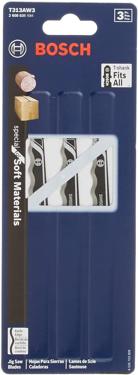 imageBOSCH T313AW3 3Piece 6 In Knife Edge Special for Soft Materials TShank Jig Saw Blades
