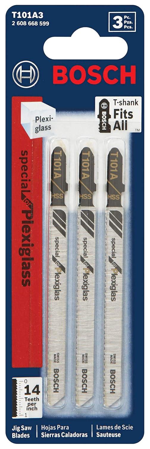 imageBosch T101A3 3Piece 4 In 14 TPI Special for Plexiglas TShank Jig Saw Blades4 14 TPI  3 pcs