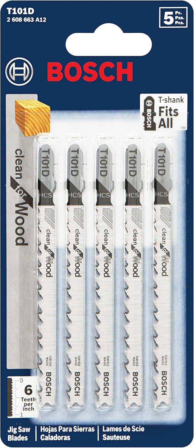 imageBosch T101D 5Piece 4 In 6 TPI Clean for Wood TShank Jig Saw Blades