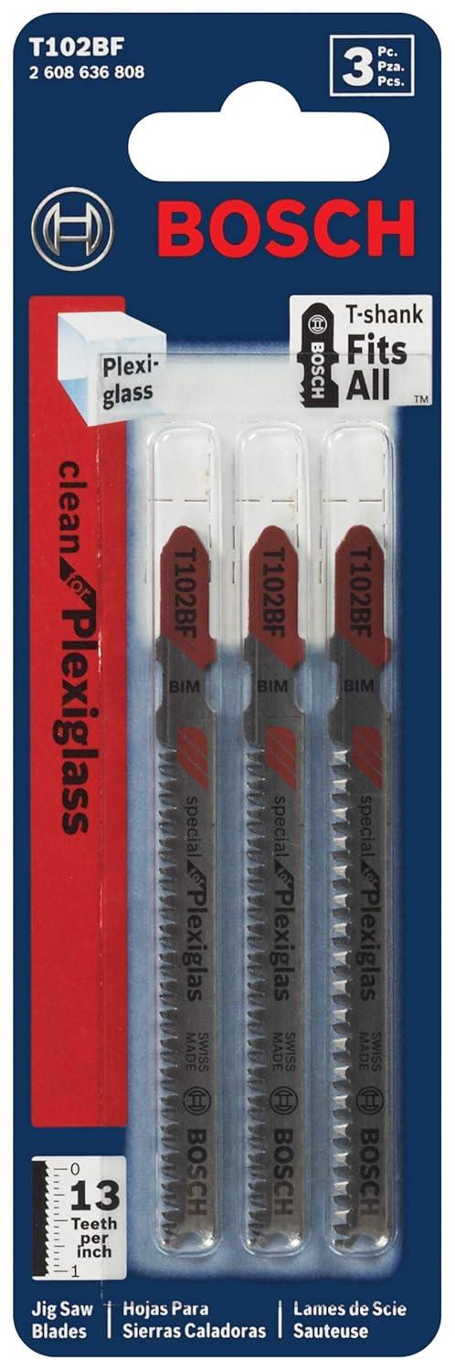 imageBosch T102BF 3Piece 258 In 13 TPI Clean for Plexiglas BiMetal Jig Saw Blades358 13 TPI  3 pcs