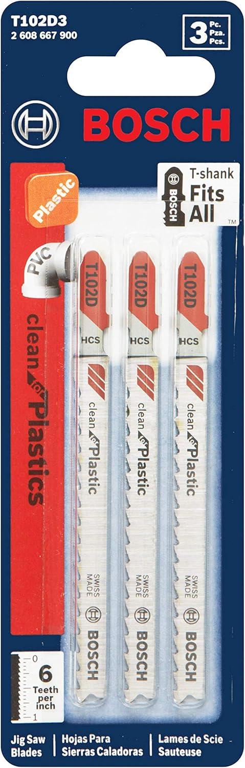 imageBosch T102D3 3Piece 3 In 6 TPI Clean for Polypropylene High Carbon Steel Jig Saw Blades