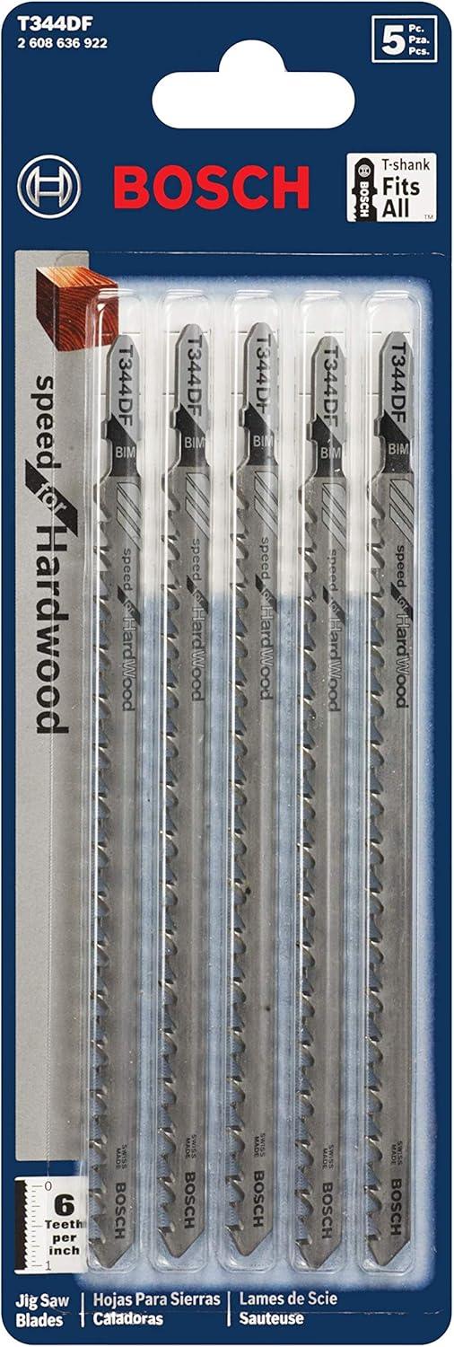 imageBosch T344DF 5Piece 6 In 6 TPI Speed for Hardwood TShank Jig Saw Blades