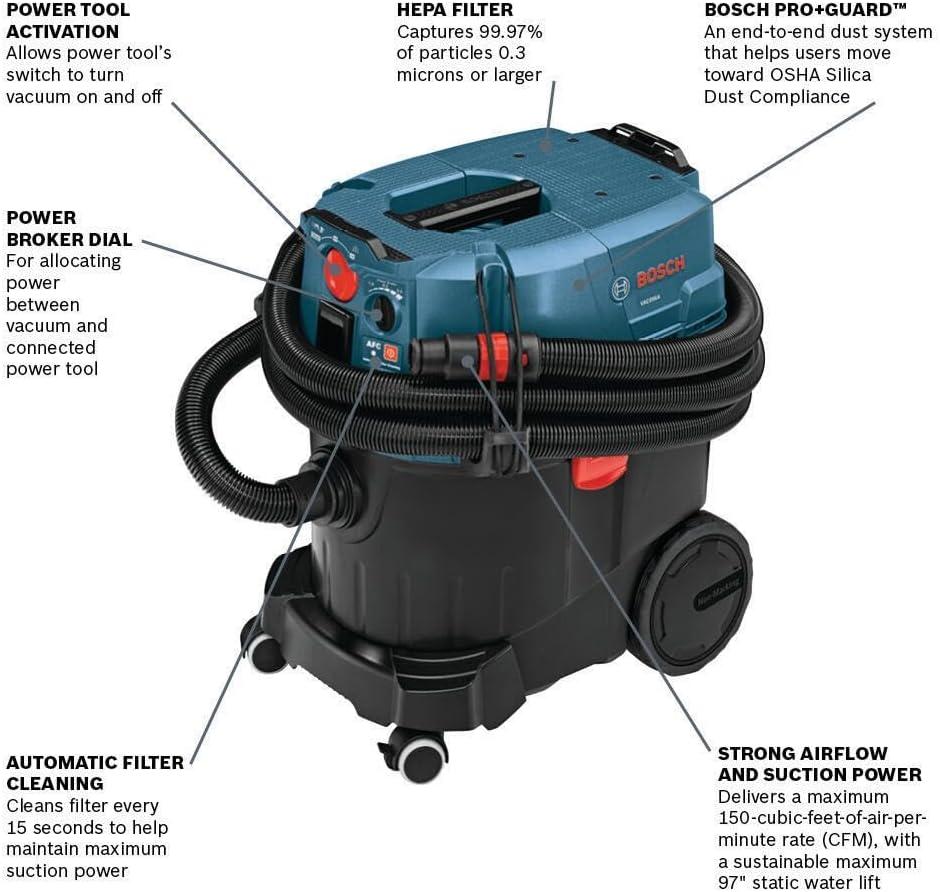 imageBOSCH VAC090AH Portable 9 Gallon Dust Extractor with Auto Filter Clean and HEPA FilterDust Extractor