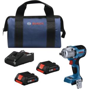 imageBOSCH GDS18V330CB25 18V Brushless ConnectedReady 12 In MidTorque Impact Wrench Kit with Friction Ring and ThruHole and 2 CORE18V 4 Ah Advanced Power Batteriesw Pin Detent  2 18V 4 Ah Batteries
