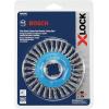 imageBOSCH WBX328 3 In XLOCK Arbor Carbon Steel Knotted Wire Single Row Cup Brush For Applications in Removing Weld Scale Burrs and Corrosion Preparing Painting SurfacesCarbon Steel Wire Wheel