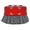 imageBOSCH WBX328 3 In XLOCK Arbor Carbon Steel Knotted Wire Single Row Cup Brush For Applications in Removing Weld Scale Burrs and Corrosion Preparing Painting SurfacesCarbon Steel Wire Cup Brush