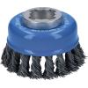 imageBOSCH WBX328 3 In XLOCK Arbor Carbon Steel Knotted Wire Single Row Cup Brush For Applications in Removing Weld Scale Burrs and Corrosion Preparing Painting SurfacesCarbon Steel Wire Cup Brush