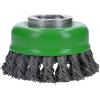 imageBOSCH WBX328 3 In XLOCK Arbor Carbon Steel Knotted Wire Single Row Cup Brush For Applications in Removing Weld Scale Burrs and Corrosion Preparing Painting SurfacesStainless Steel Wire Wheel