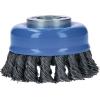 imageBOSCH WBX328 3 In XLOCK Arbor Carbon Steel Knotted Wire Single Row Cup Brush For Applications in Removing Weld Scale Burrs and Corrosion Preparing Painting SurfacesCarbon Steel Wire Cup Brush