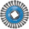imageBOSCH WBX328 3 In XLOCK Arbor Carbon Steel Knotted Wire Single Row Cup Brush For Applications in Removing Weld Scale Burrs and Corrosion Preparing Painting SurfacesCarbon Steel Wire Wheel