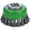 imageBOSCH WBX328 3 In XLOCK Arbor Carbon Steel Knotted Wire Single Row Cup Brush For Applications in Removing Weld Scale Burrs and Corrosion Preparing Painting SurfacesStainless Steel Wire Wheel