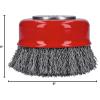 imageBOSCH WBX328 3 In XLOCK Arbor Carbon Steel Knotted Wire Single Row Cup Brush For Applications in Removing Weld Scale Burrs and Corrosion Preparing Painting SurfacesCarbon Steel Wire Cup Brush