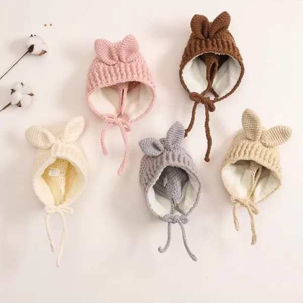 Baby Infant Girls Winter Warm Knit Hats Fashion Cute Animal Benaie Protection Cap for 6-24 Months