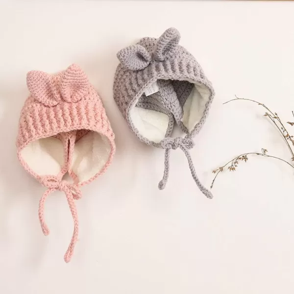 Baby Infant Girls Winter Warm Knit Hats Fashion Cute Animal Benaie Protection Cap for 6-24 Months