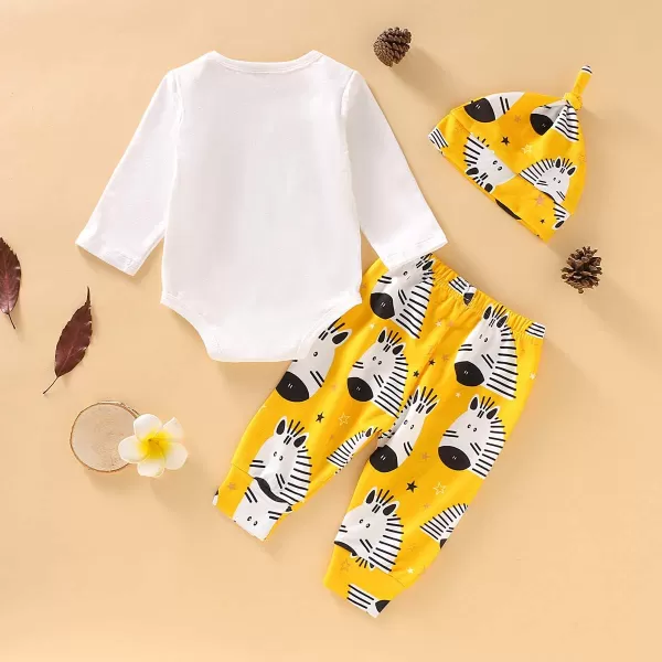 Newborn Baby Boys Outfit Set Bodysuit Animal Zebra Pants 3Pcs Clothing Set 0-3 Months