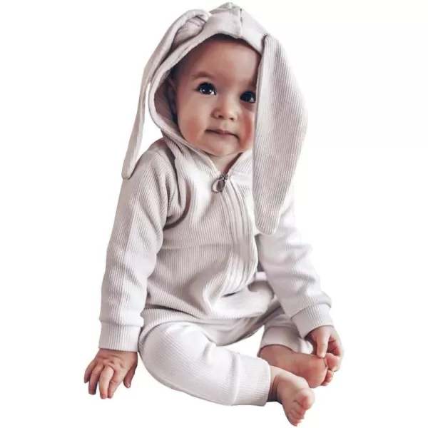 Simplee kids Animal Bunny Baby Easter Romper Long Ear Rabbit Hoodie Romper Jumpsuit with Zipper