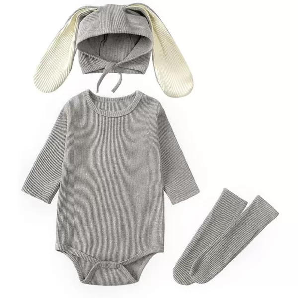 Simplee kids Animal Bunny Baby Easter Romper Long Ear Rabbit Hoodie Romper Jumpsuit with Zipper