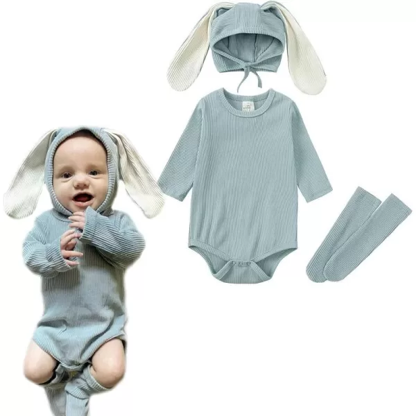 Simplee kids Animal Bunny Baby Easter Romper Long Ear Rabbit Hoodie Romper Jumpsuit with Zipper