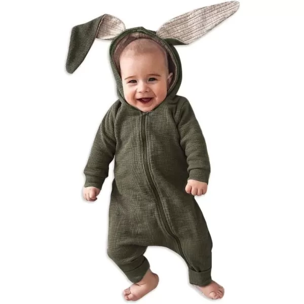 Simplee kids Animal Bunny Baby Easter Romper Long Ear Rabbit Hoodie Romper Jumpsuit with Zipper