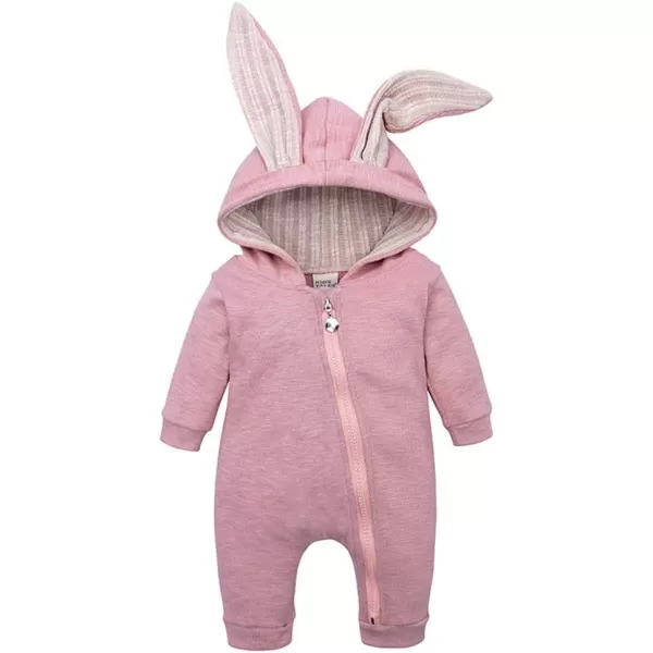 Simplee kids Animal Bunny Baby Easter Romper Long Ear Rabbit Hoodie Romper Jumpsuit with Zipper