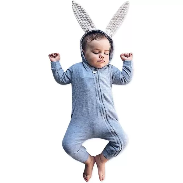 Simplee kids Animal Bunny Baby Easter Romper Long Ear Rabbit Hoodie Romper Jumpsuit with Zipper