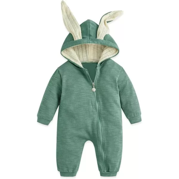 Simplee kids Animal Bunny Baby Easter Romper Long Ear Rabbit Hoodie Romper Jumpsuit with Zipper