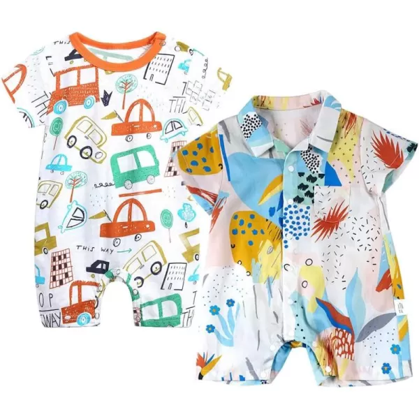 Simplee kids Baby Boy Outfits Short Sleeve Clothing Set Print Cartoon Baby Summer Romper