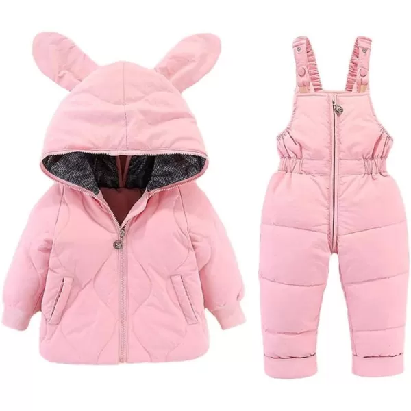 Simplee kids Baby Boys Girls Winter Warm Snowsuits Outfits 2PCS Bunny Puffer Down Jacket Coat+Bib Pants Set for Toddler 2-5T