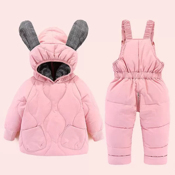Simplee kids Baby Boys Girls Winter Warm Snowsuits Outfits 2PCS Bunny Puffer Down Jacket Coat+Bib Pants Set for Toddler 2-5T