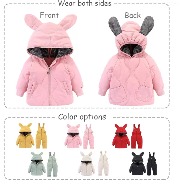 Simplee kids Baby Boys Girls Winter Warm Snowsuits Outfits 2PCS Bunny Puffer Down Jacket Coat+Bib Pants Set for Toddler 2-5T