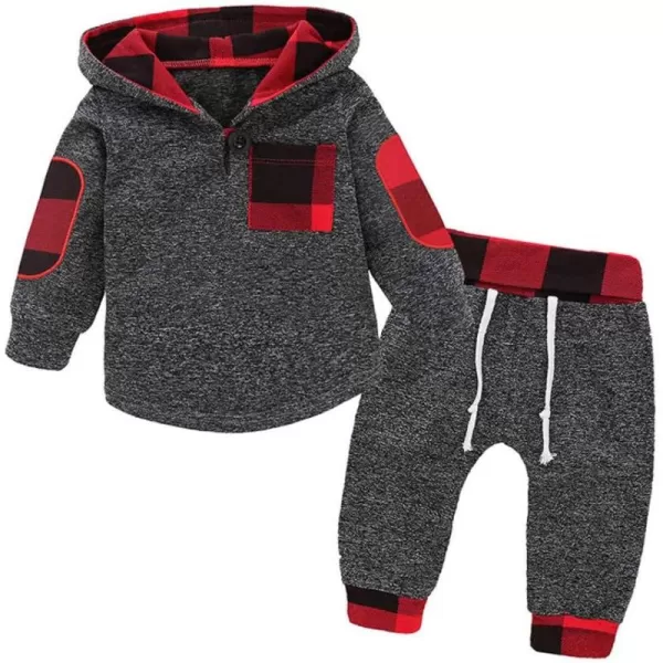 Simplee kids Baby Boys and Girls Winter Fall Plaid Hoodie and Pants Clothes Set