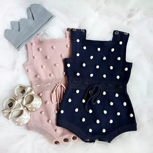 Simplee kids Baby Girl Kint Romper Fall Sleeveless Pompoms Rompers Newborn Little Girl Overall Jumpsuit Outfits
