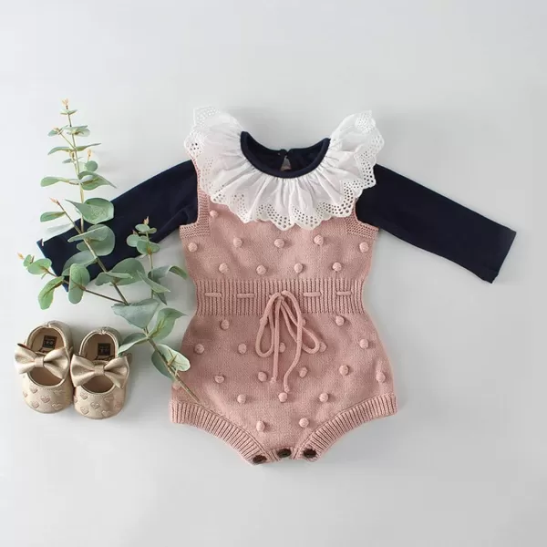 Simplee kids Baby Girl Kint Romper Fall Sleeveless Pompoms Rompers Newborn Little Girl Overall Jumpsuit Outfits
