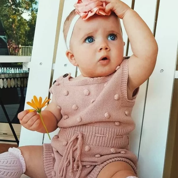 Simplee kids Baby Girl Kint Romper Fall Sleeveless Pompoms Rompers Newborn Little Girl Overall Jumpsuit Outfits