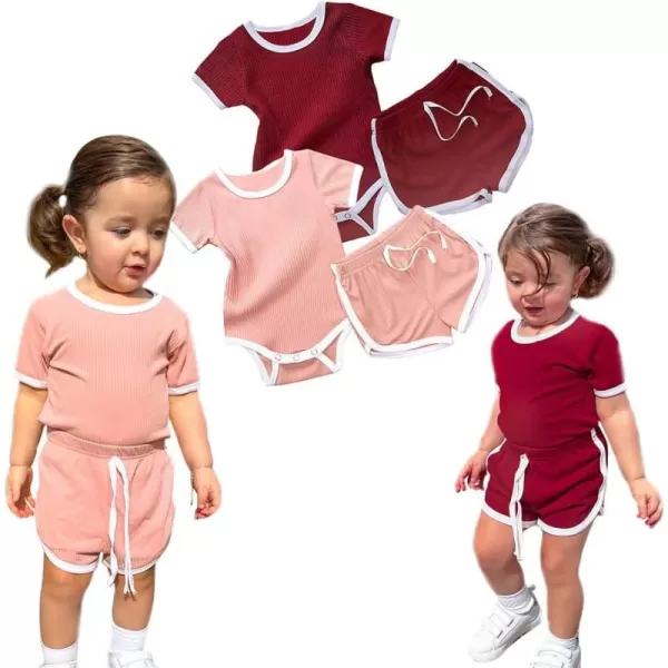 Simplee kids Baby Girl Shorts Sets 2 Packs Toddler Summer Romper Sets