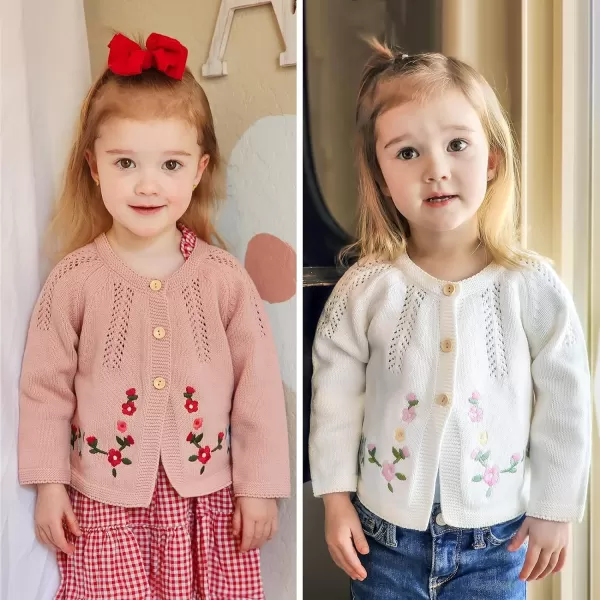 Simplee kids Baby Girl Thin Sweater Solid White Pink Cardigans for Toddler 0-3Years