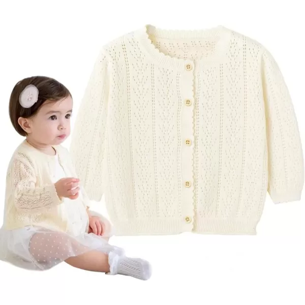 Simplee kids Baby Girl Thin Sweater Solid White Pink Cardigans for Toddler 0-3Years