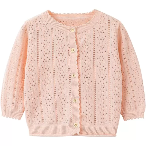 Simplee kids Baby Girl Thin Sweater Solid White Pink Cardigans for Toddler 0-3Years