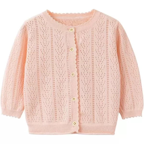 Simplee kids Baby Girl Thin Sweater Solid White Pink Cardigans for Toddler 0-3Years