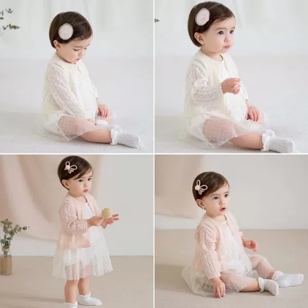 Simplee kids Baby Girl Thin Sweater Solid White Pink Cardigans for Toddler 0-3Years