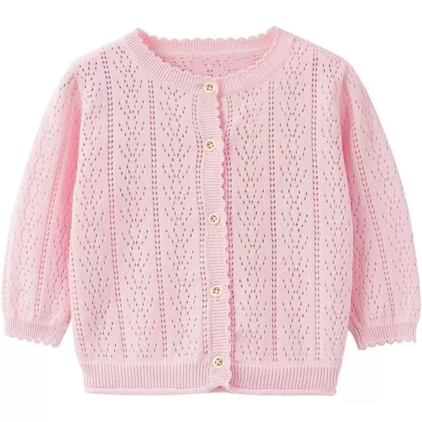 Simplee kids Baby Girl Thin Sweater Solid White Pink Cardigans for Toddler 0-3Years