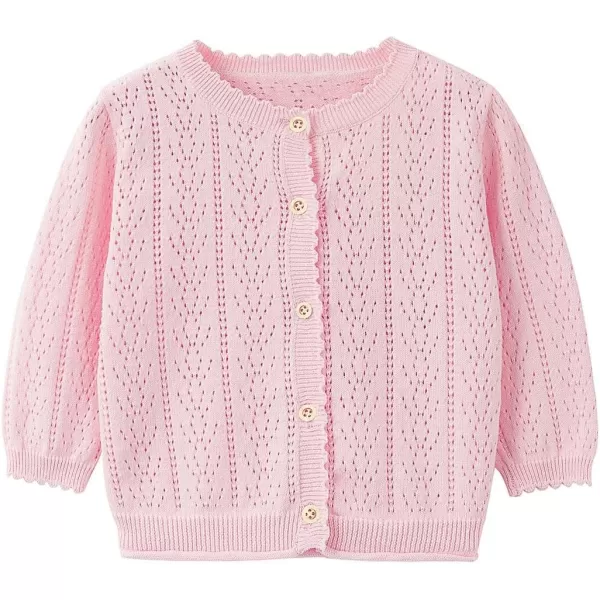 Simplee kids Baby Girl Thin Sweater Solid White Pink Cardigans for Toddler 0-3Years