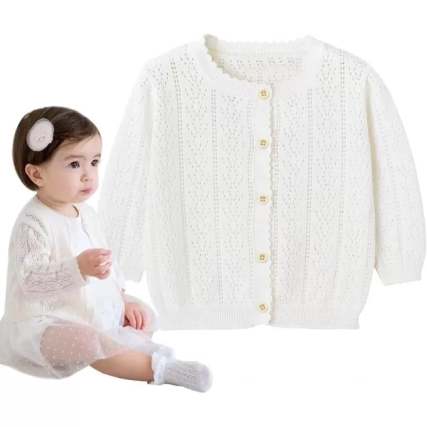 Simplee kids Baby Girl Thin Sweater Solid White Pink Cardigans for Toddler 0-3Years